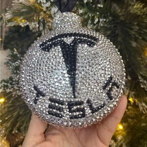 Christmas Ornament, Tesla Sparkling Silver Ornament, Rhinestones, Bling Holiday